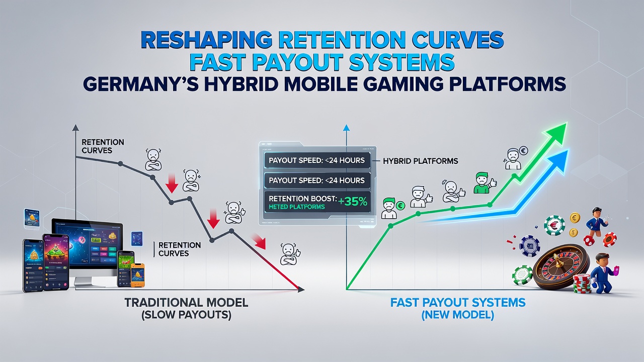 Grafik illustriert Retentionskurven vor und nach Einführung schneller Auszahlungssysteme in deutschen Hybrid-Gaming-Apps